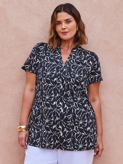 Live Unlimited Print Nehru Collar Top In Blue