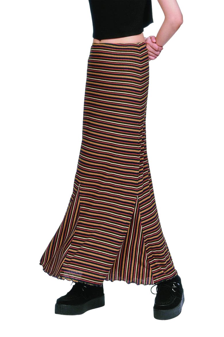 Venetian Stripe Trumpet Skirt, Main, color, Caramel Multi