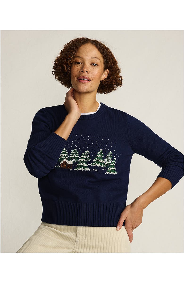 Lands' End Plus Size Drifter Modern Jacquard Crew Neck Sweater, Alternate, color, Cabin In Snowglobe/Navy
