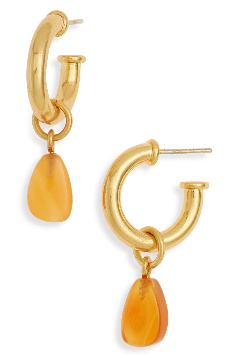 Carnelian Charm Chunky Small Hoop Earrings, Main, color, AMBER