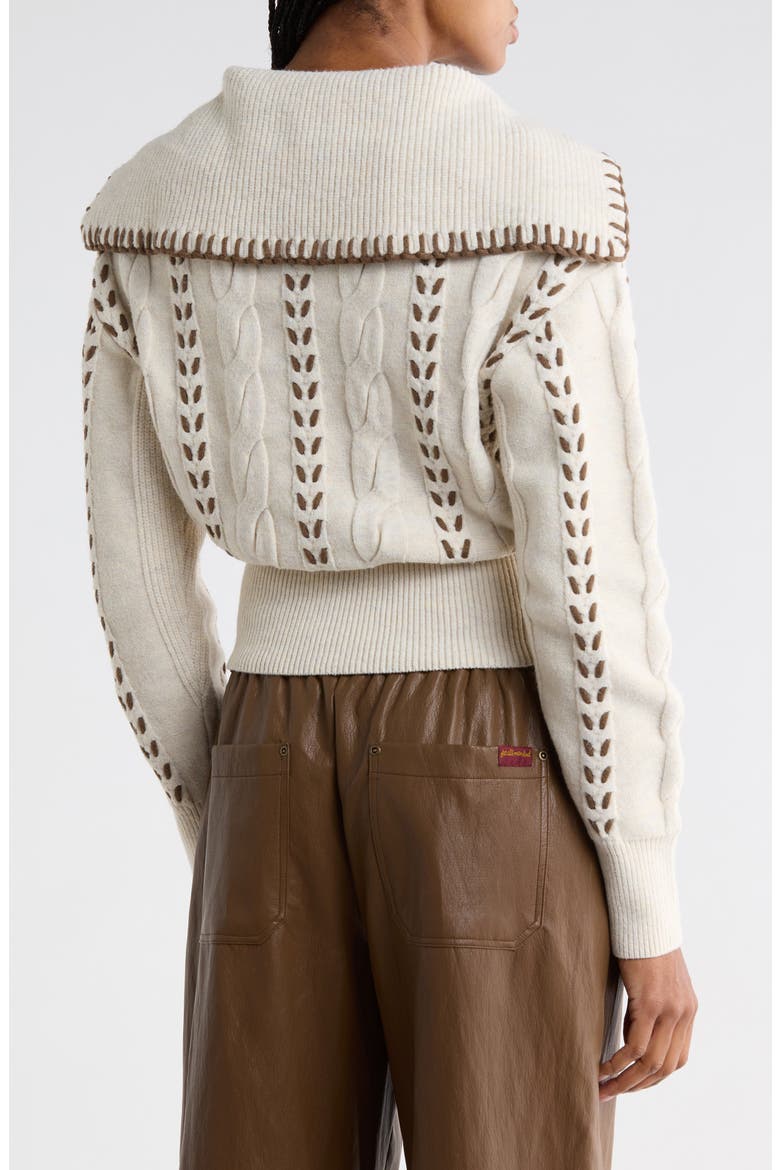Whipstitch Zip-Up Cardigan, Alternate, color, CREAM-BROWN