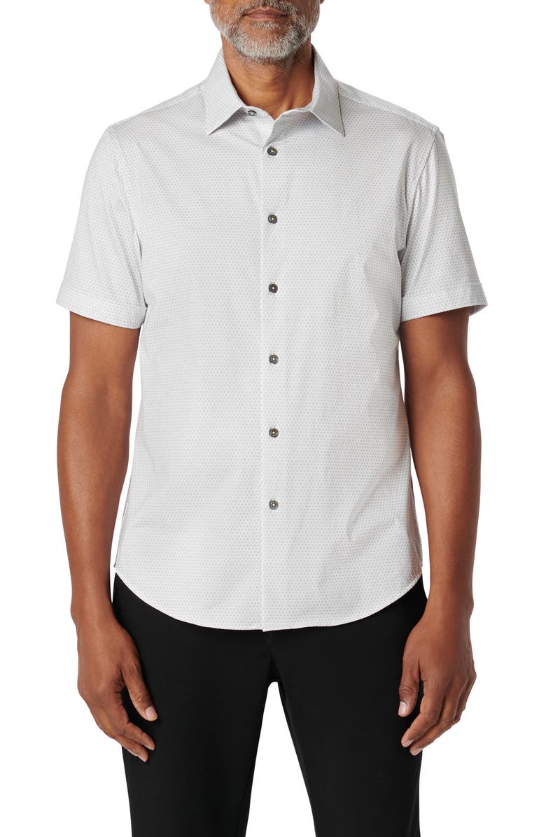 Bugatchi Miles OoohCotton<sup>®</sup> Geometric Print Short Sleeve Button-Up Shirt, Main, color,