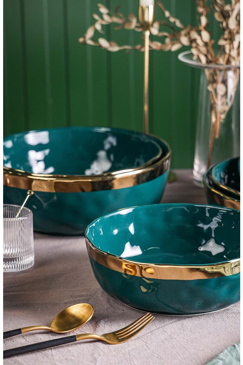 Florian Porcelain 3-Piece Serving Bowl Set, Alternate, color, Green