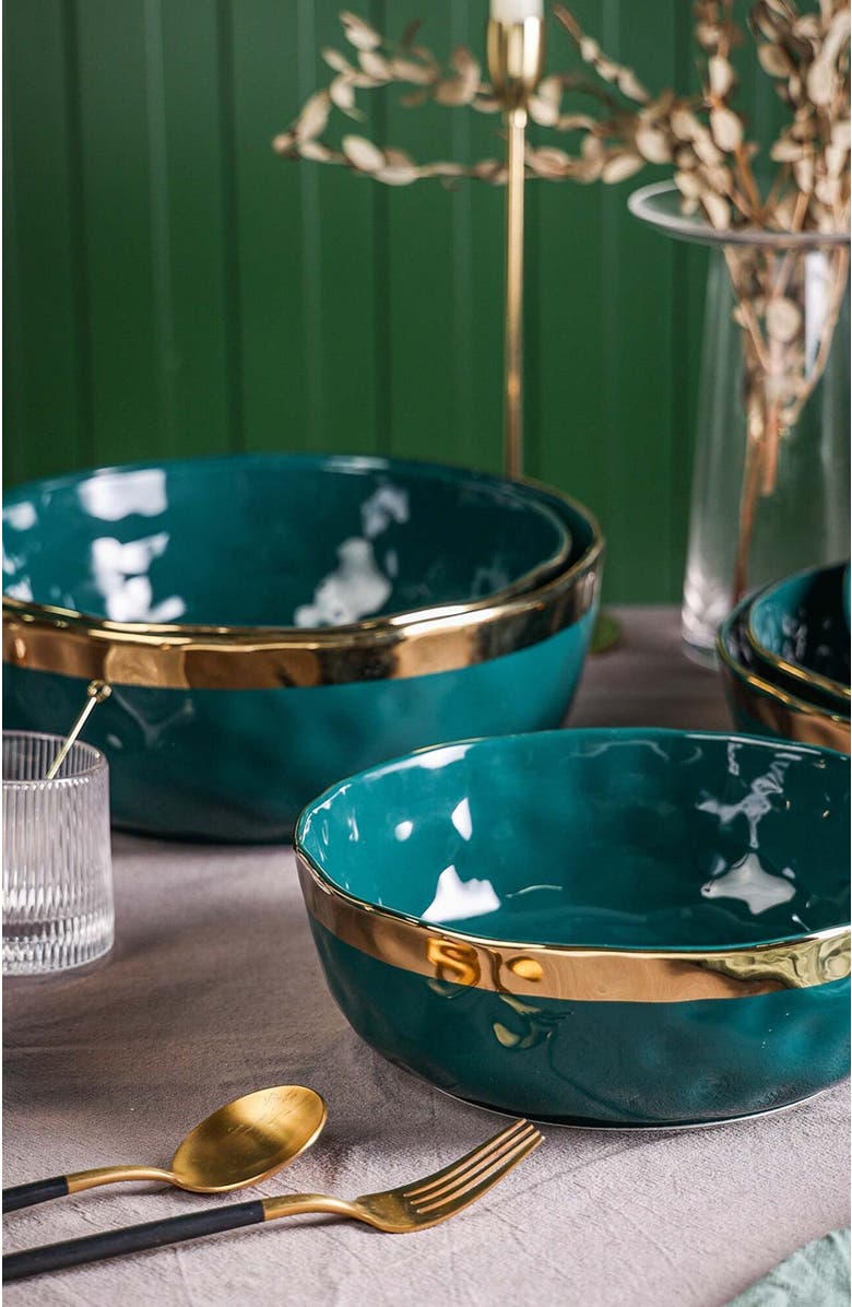Stone Lain Florian Porcelain 3-Piece Serving Bowl Set, Alternate, color, Green