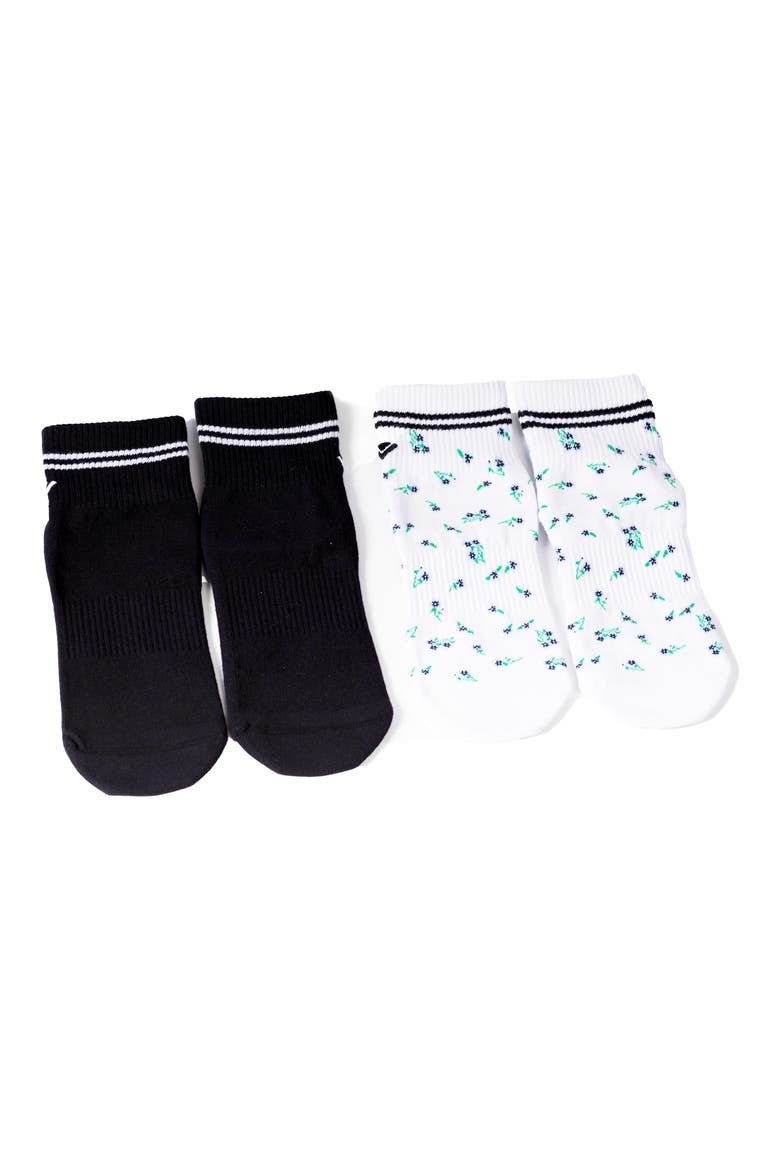 Assorted 2-Pack Gripper Ankle Socks, Alternate, color, BLUE FLOWER- BLACK