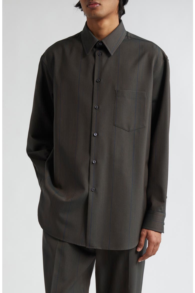 Stripe Oversize Wool Button-Up Shirt, Main, color, GRANITE