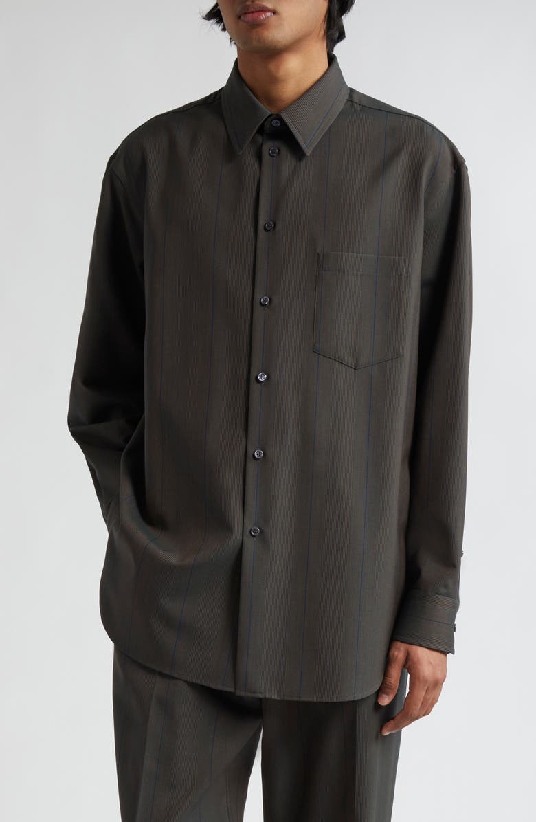 Burberry Stripe Oversize Wool Button-Up Shirt, Main, color, 