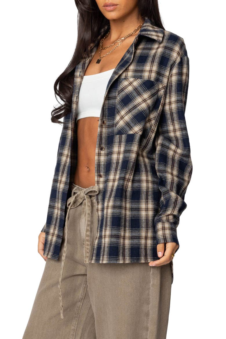 Plaid Flannel Button-Up Shirt, Alternate, color, NAVY