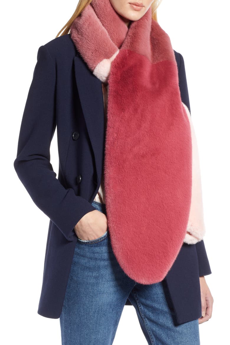 x Atlantic-Pacific Colorblock Faux Fur Stole, Main, color, PINK COMBO