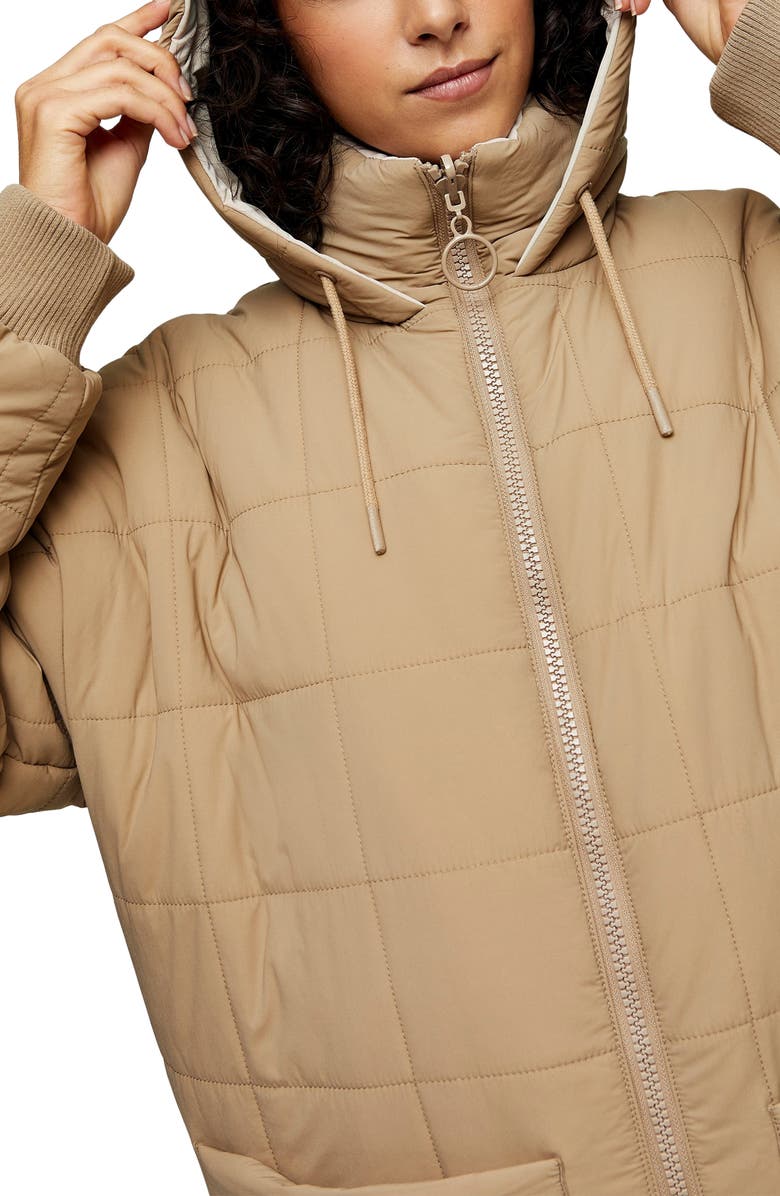 Topshop Pearl Padded Hooded Longline Coat, Alternate, color,