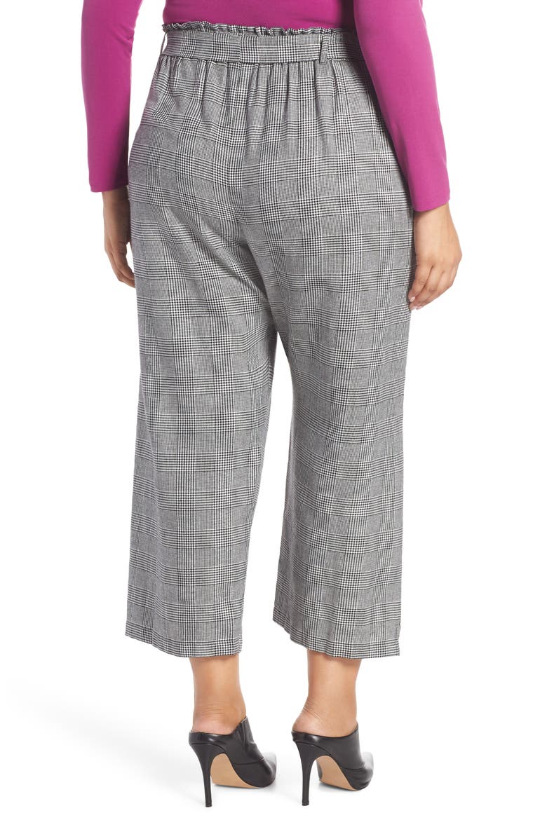 High Rise Paperbag Waist Glen Plaid Pants, Alternate, color, BLACK/ WHITE