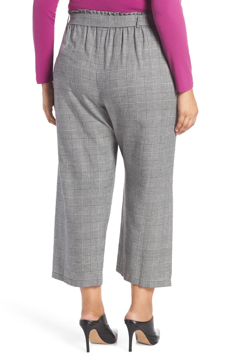 Angie High Rise Paperbag Waist Glen Plaid Pants, Alternate, color, 