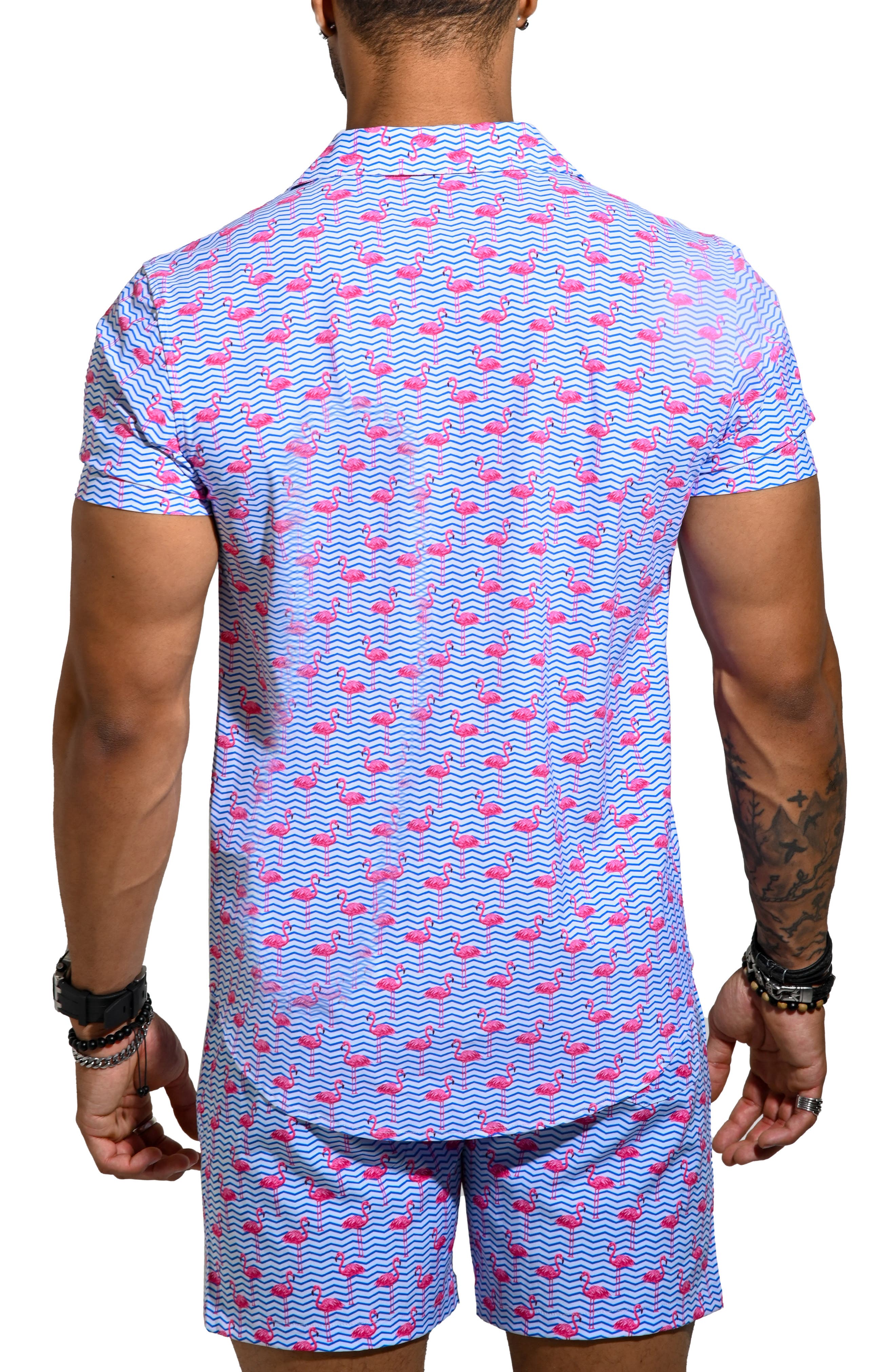 Beachflamingo Blue Cotton Camp Shirt - image 2