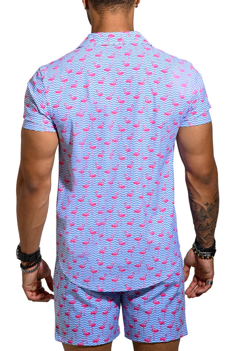 Beachflamingo Blue Cotton Camp Shirt, Alternate, color, BLUE