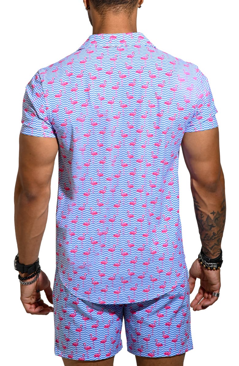 Maceoo Beachflamingo Blue Cotton Camp Shirt, Alternate, color, Blue