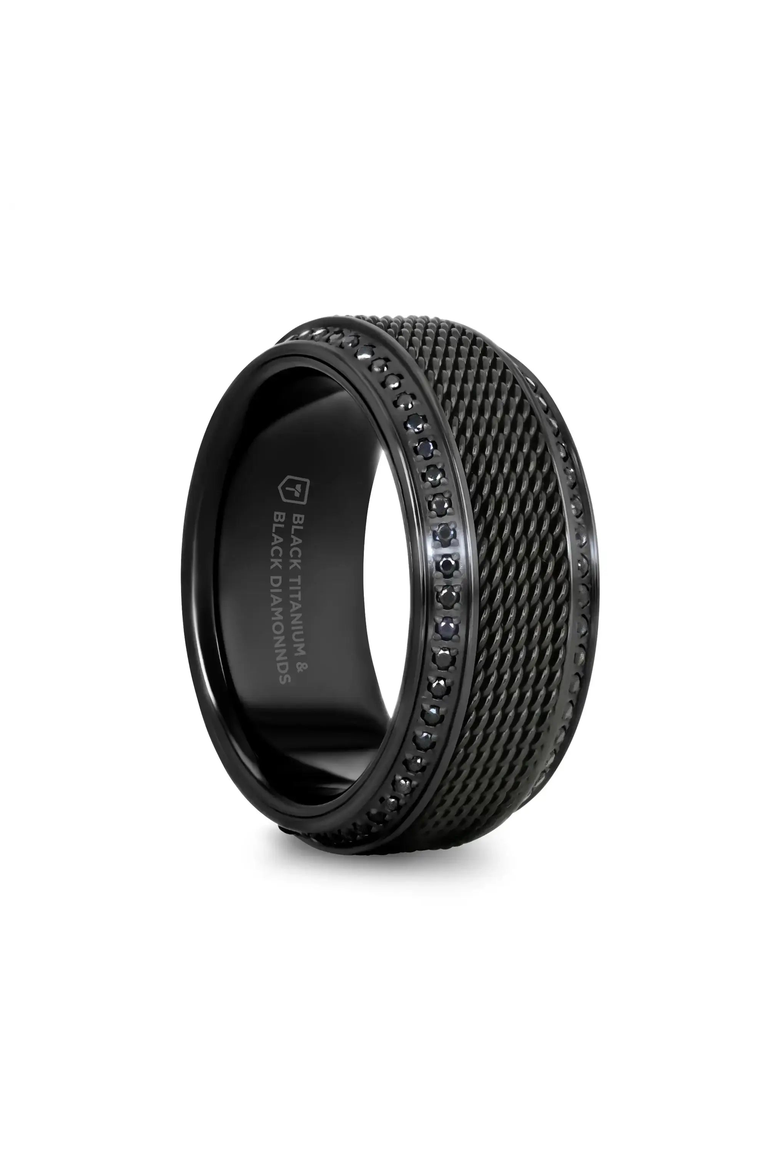 Steel Chain Titanium Wedding Ring Set With Round Diamonds, Main, color, Black Titanium 10mm