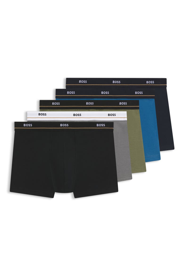 Essential Assorted 5-Pack Stretch Cotton Trunk Boxers, Main, color, BLACK MULTI