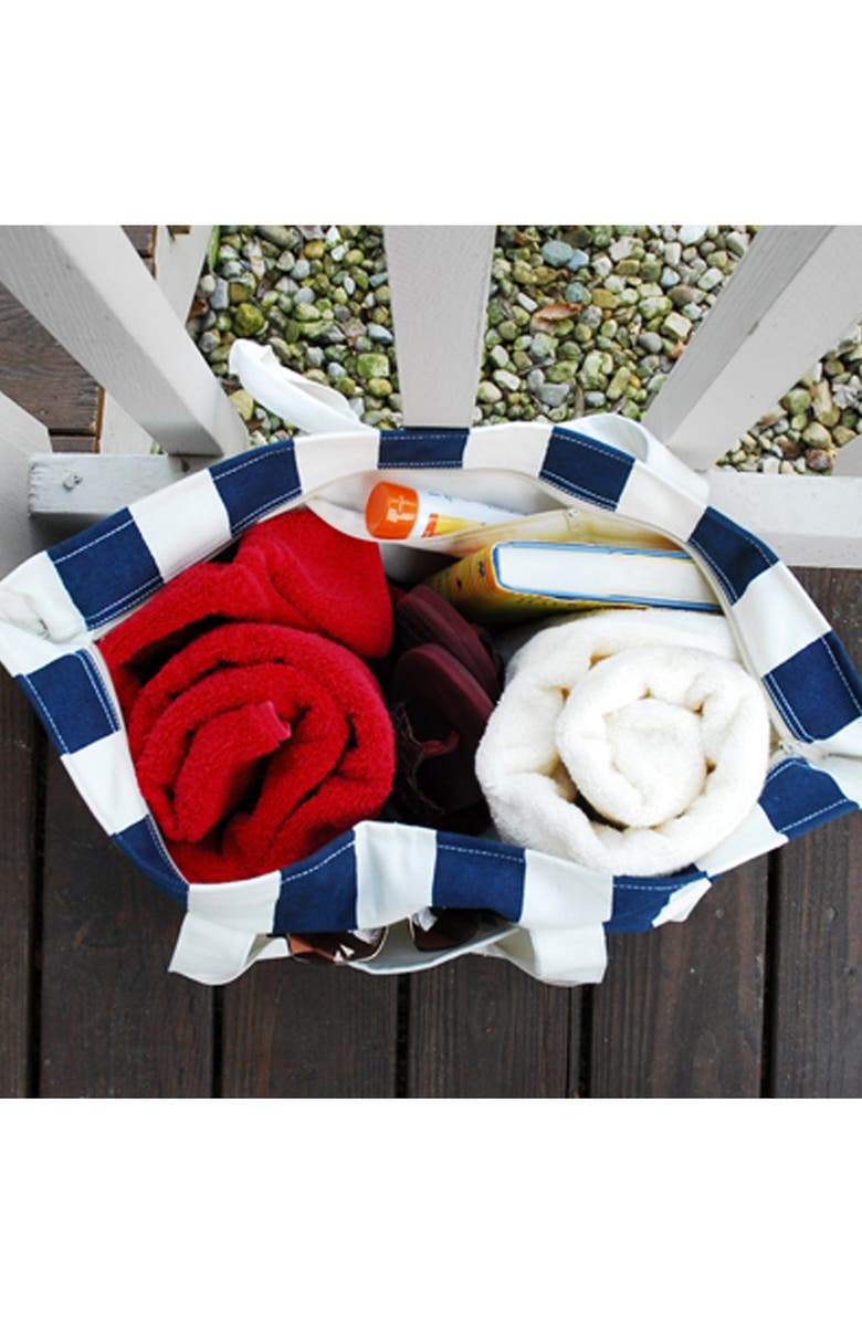 Cathy's Concepts Monogram Stripe Canvas Tote, Alternate, color,