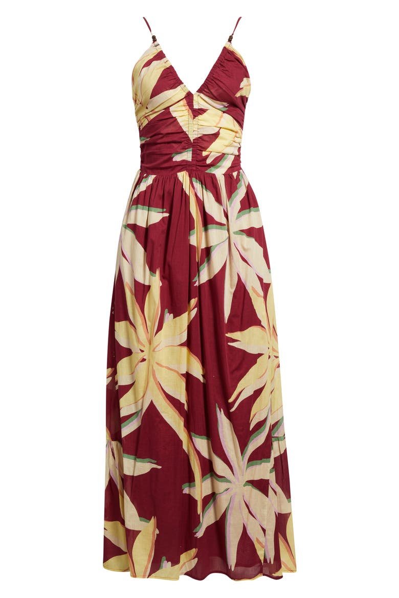 Palm Floral Print A-Line Maxi Sundress, Alternate, color, RED PALMA