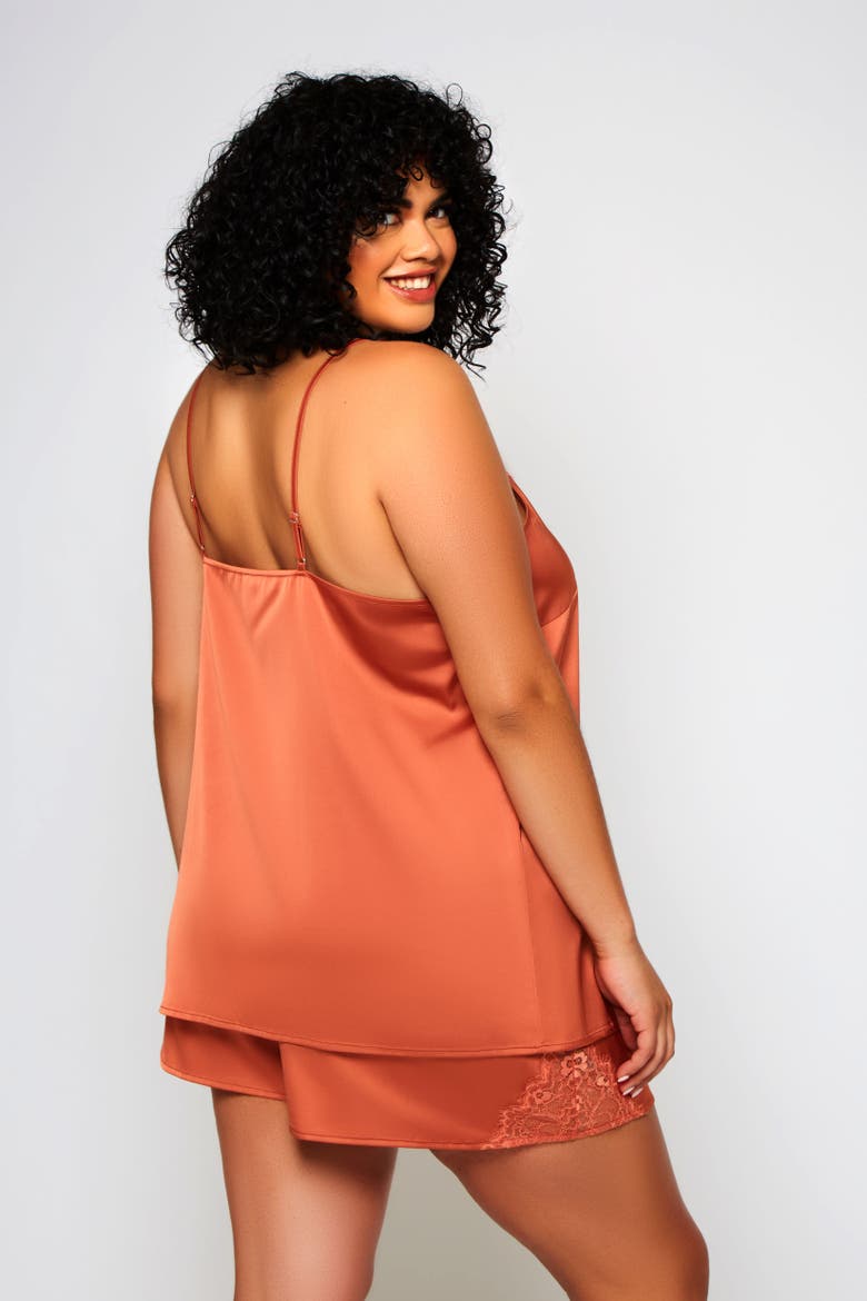 Lace Trim Satin Cami Pajamas, Alternate, color, Copper