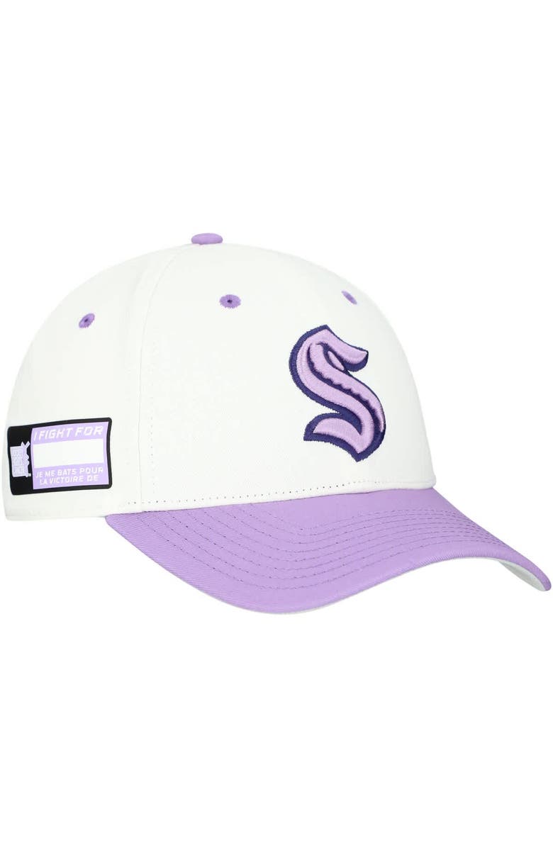 FANATICS Men's Fanatics  White/Lavender Seattle Kraken Authentic Pro Hockey Fights Cancer Adjustable Hat, Main, color, 