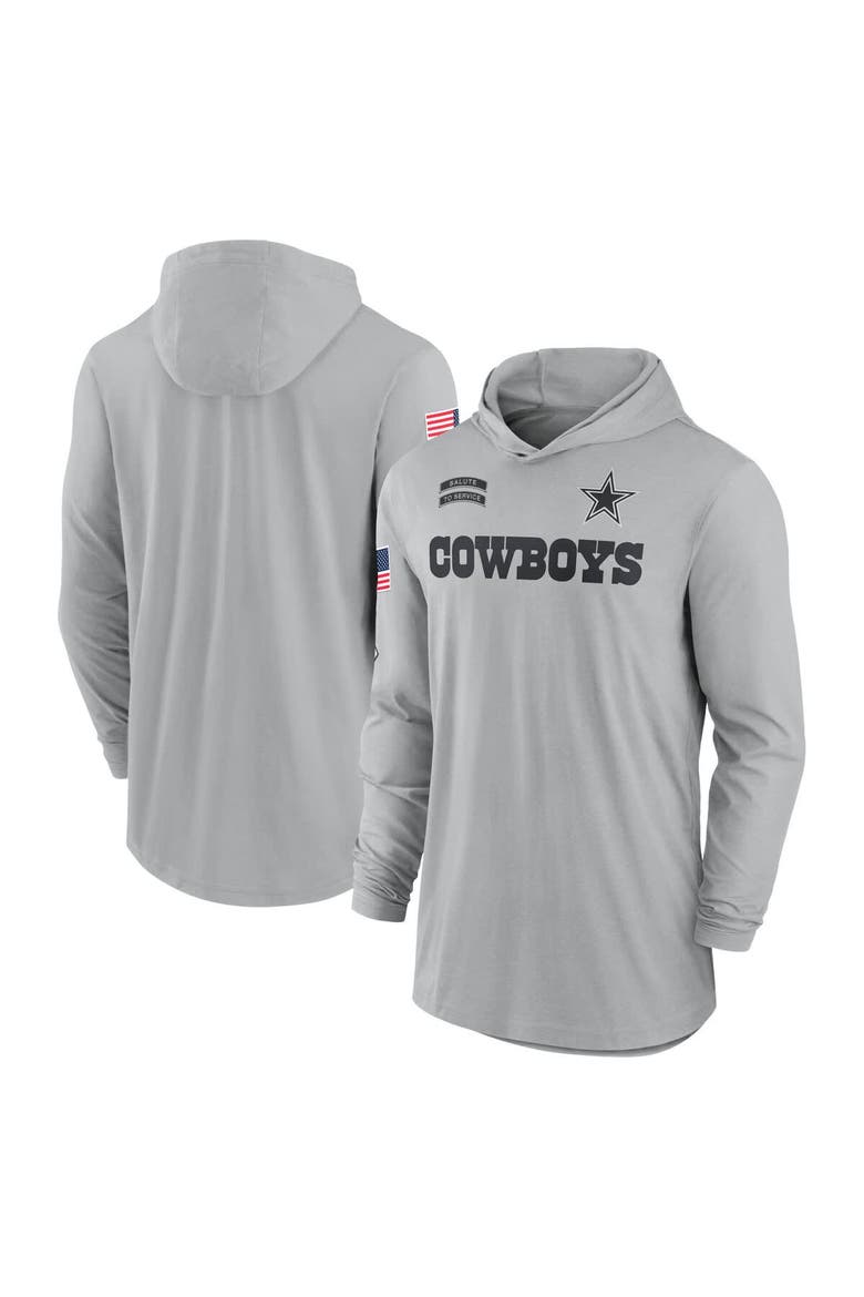 Men's Nike Gray Dallas Cowboys 2024 Salute to Service Lightweight Performance Long Sleeve Hooded T-Shirt, Main, color, Gray