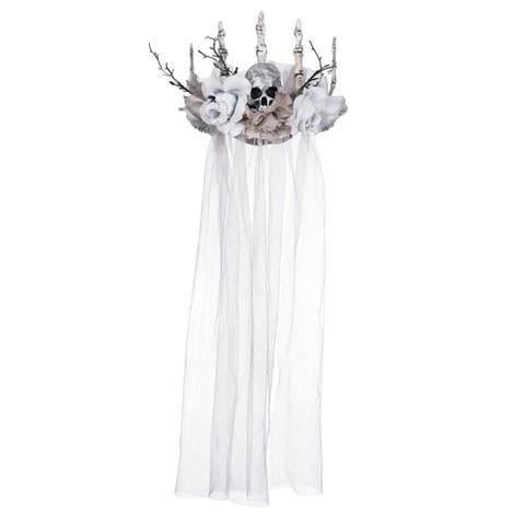 Bride Gray & White Skeleton Halloween Costume Veil Adult Headband 30.71"