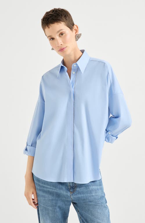 Brunello Cucinelli Poplin Shirt In Blue