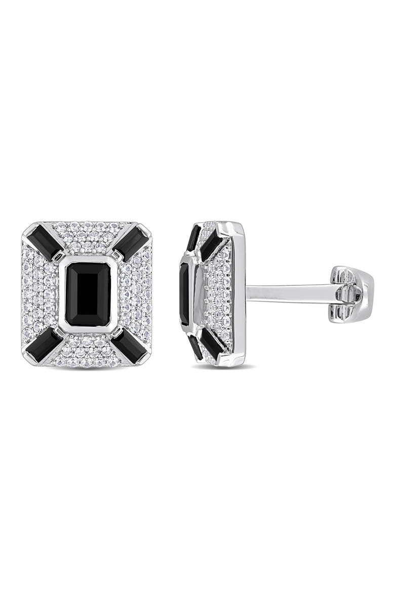 Sterling Silver Jewel Embellished Cufflinks, Main, color, BLACK