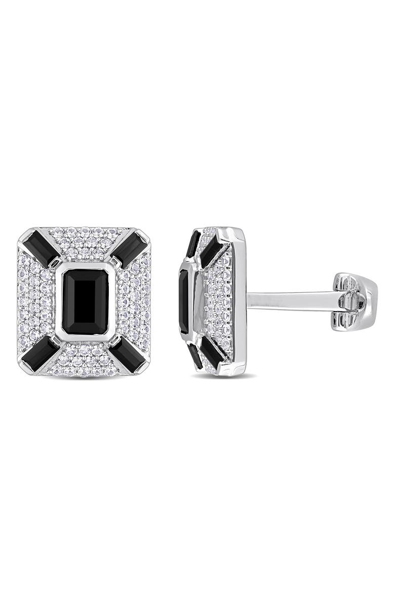 DELMAR Sterling Silver Jewel Embellished Cufflinks, Main, color, Black