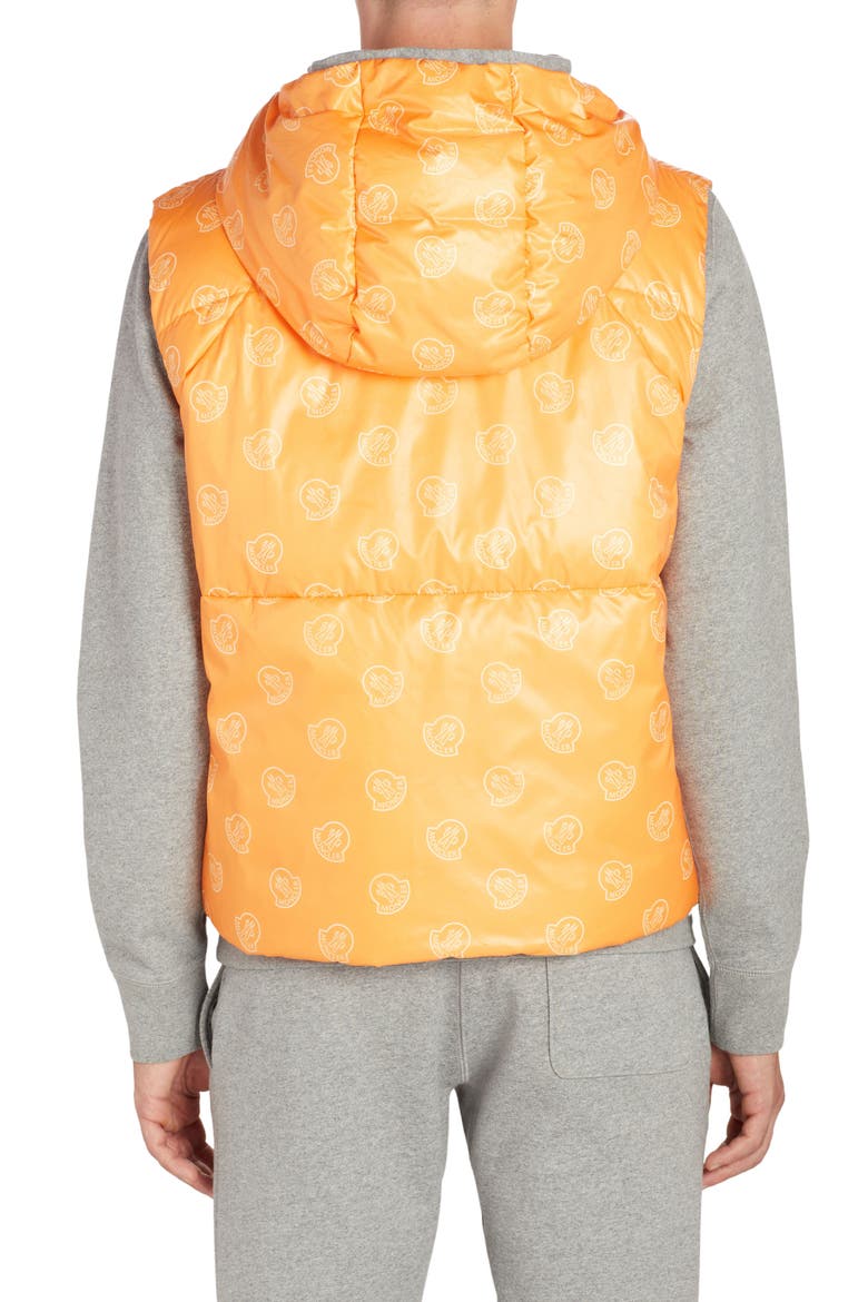 Alkarab Logo Print Hooded Down Vest, Alternate, color, ORANGE WHITE LOGO PRINT