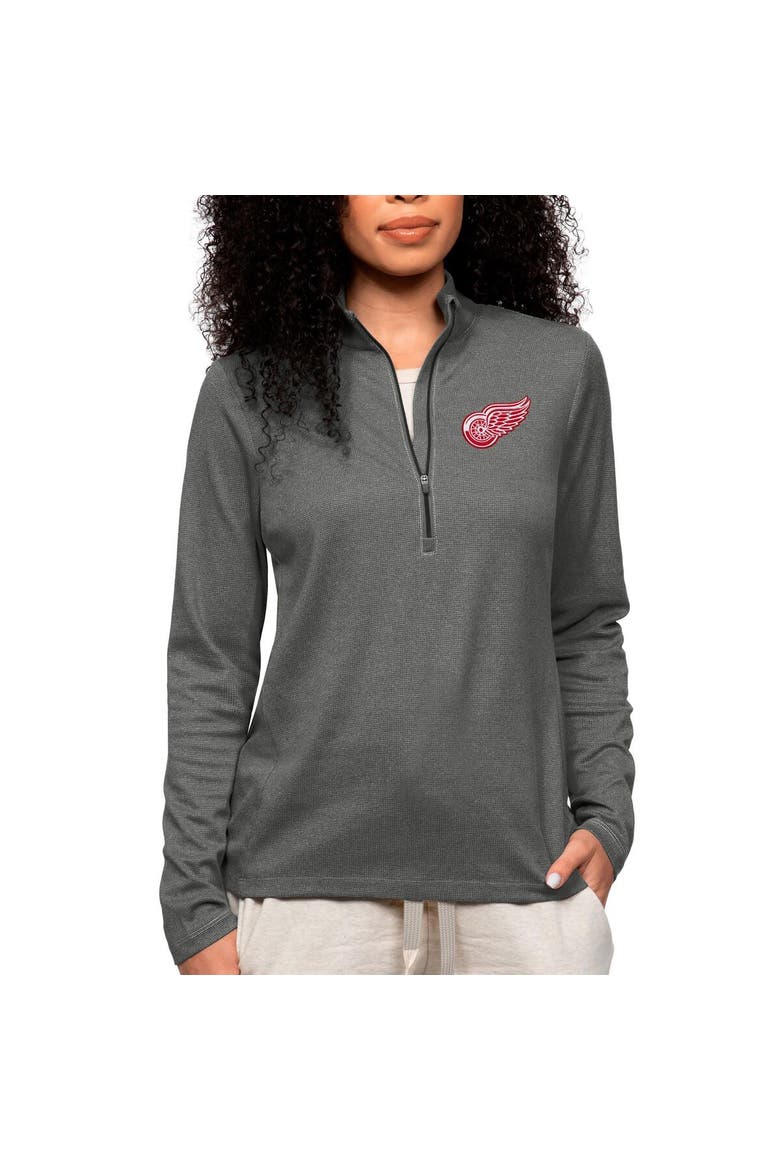 Women's Antigua Heather Charcoal Detroit Red Wings Primary Logo Epic Quarter-Zip Pullover Top, Main, color, Heather Charcoal