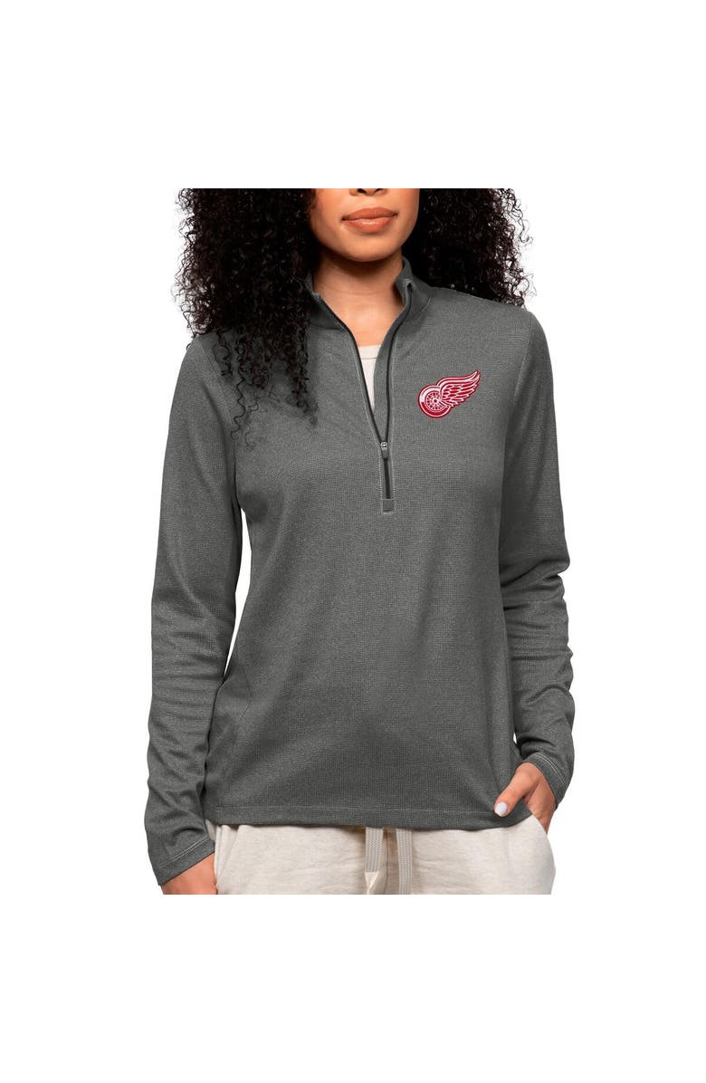 ANTIGUA Women's Antigua Heather Charcoal Detroit Red Wings Primary Logo Epic Quarter-Zip Pullover Top, Main, color,