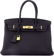 Pre-Owned Hermes Birkin Handbag Black Togo with Gold Hardware 30