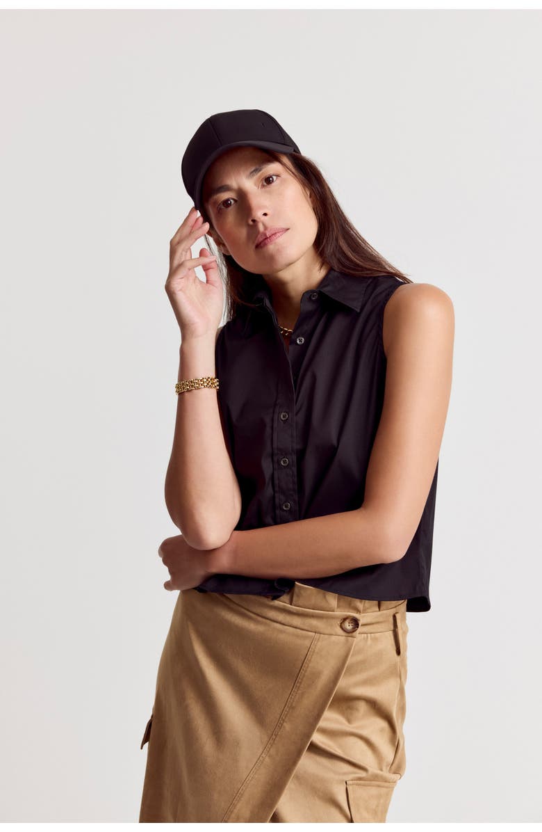 The Shirt by Rochelle Behrens The Boxy Cropped Sleeveless Shirt, Main, color, Black