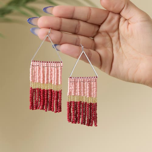 Jessica Simpson Pink And Red Ombre Beaded Fringe Earrings In Pink