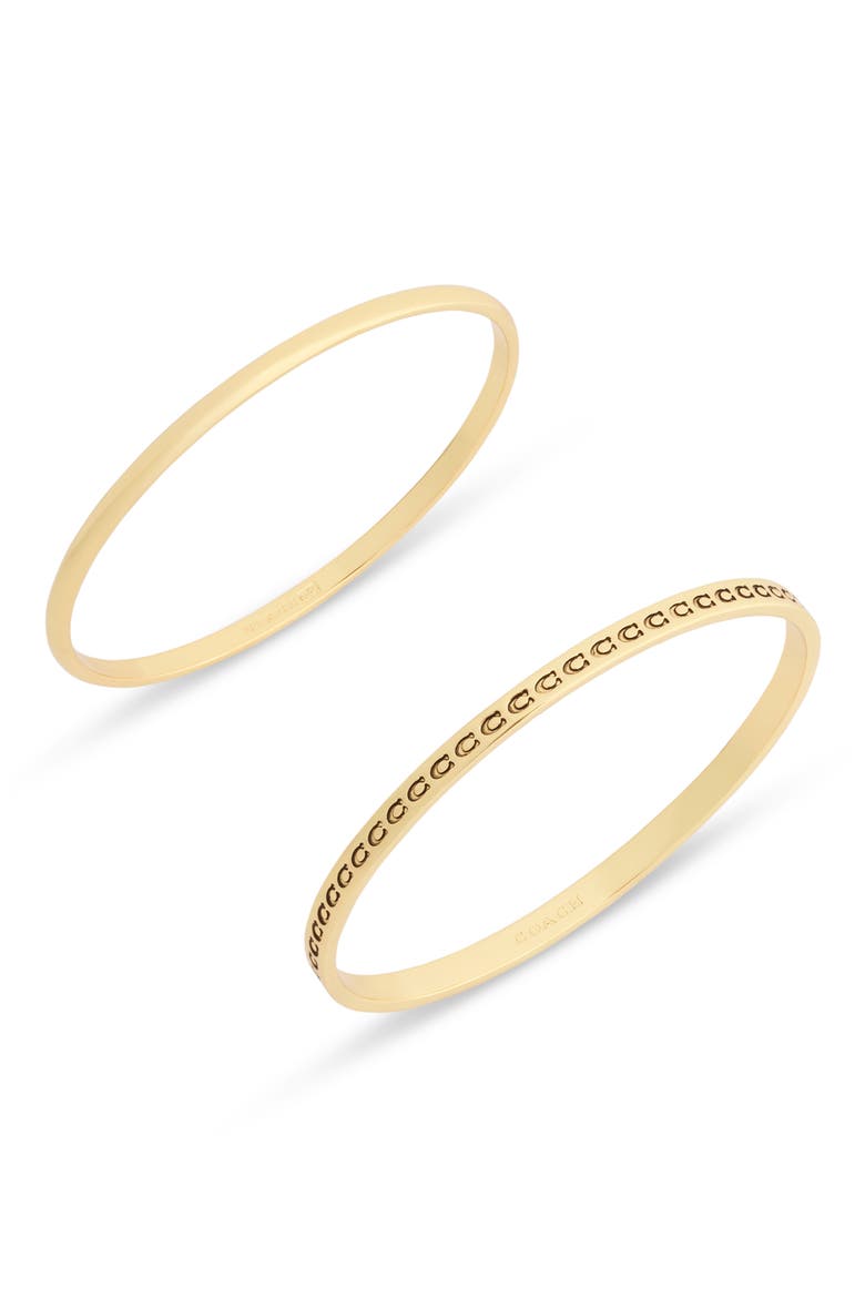 Repeating C Set of 2 Bangle Bracelets, Alternate, color, SHINY GOLD