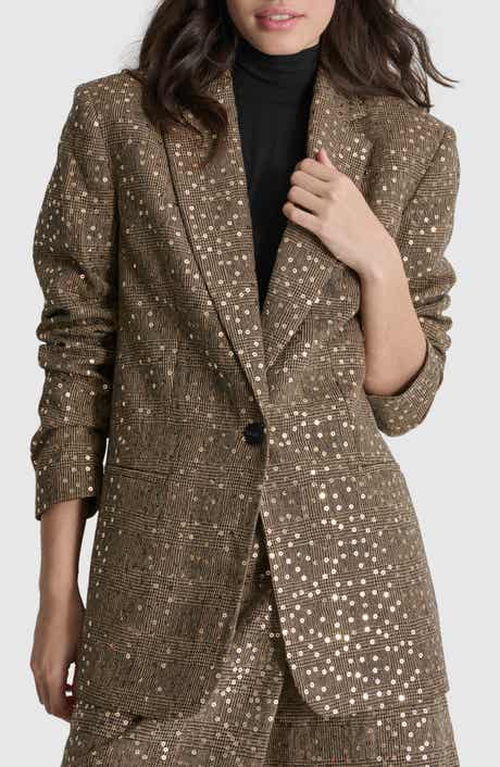 Herringbone Sequin Wool Blend Blazer