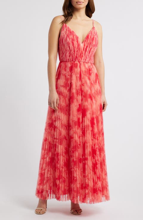 Print Pleated Sleeveless Maxi Dress
