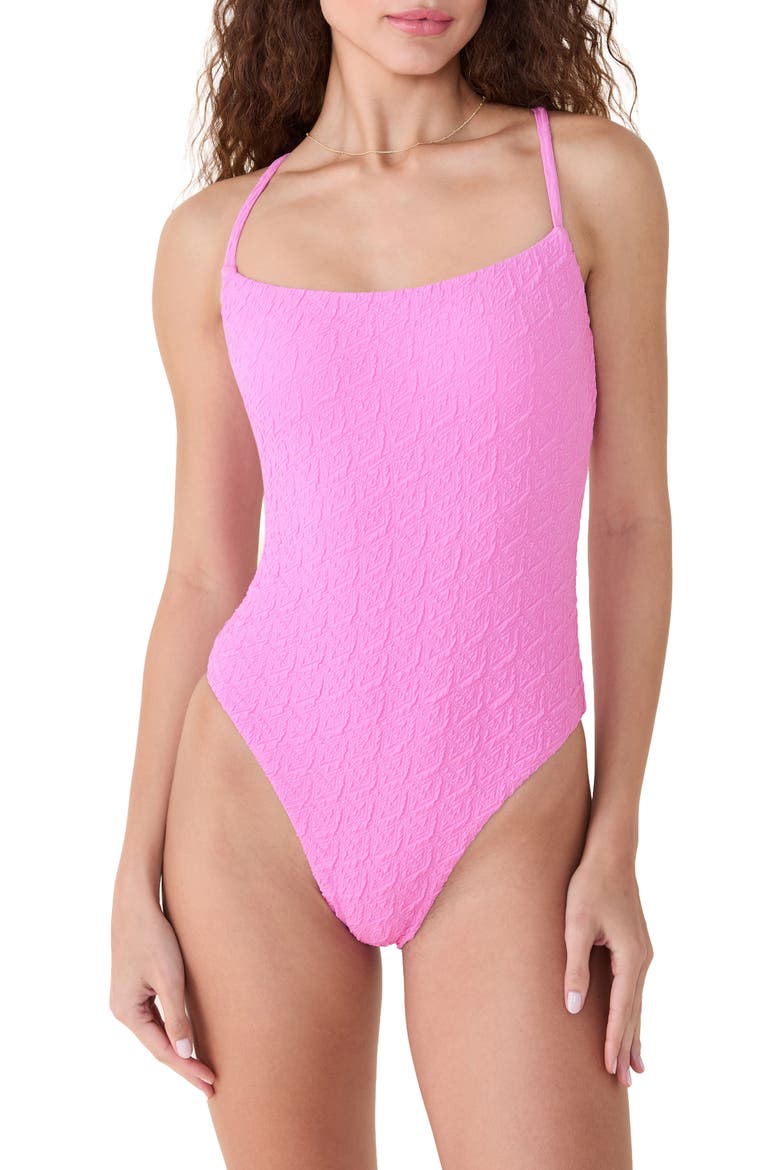 The Fiji Lace-Up Back One-Piece Swimsuit, Main, color, FROSTING