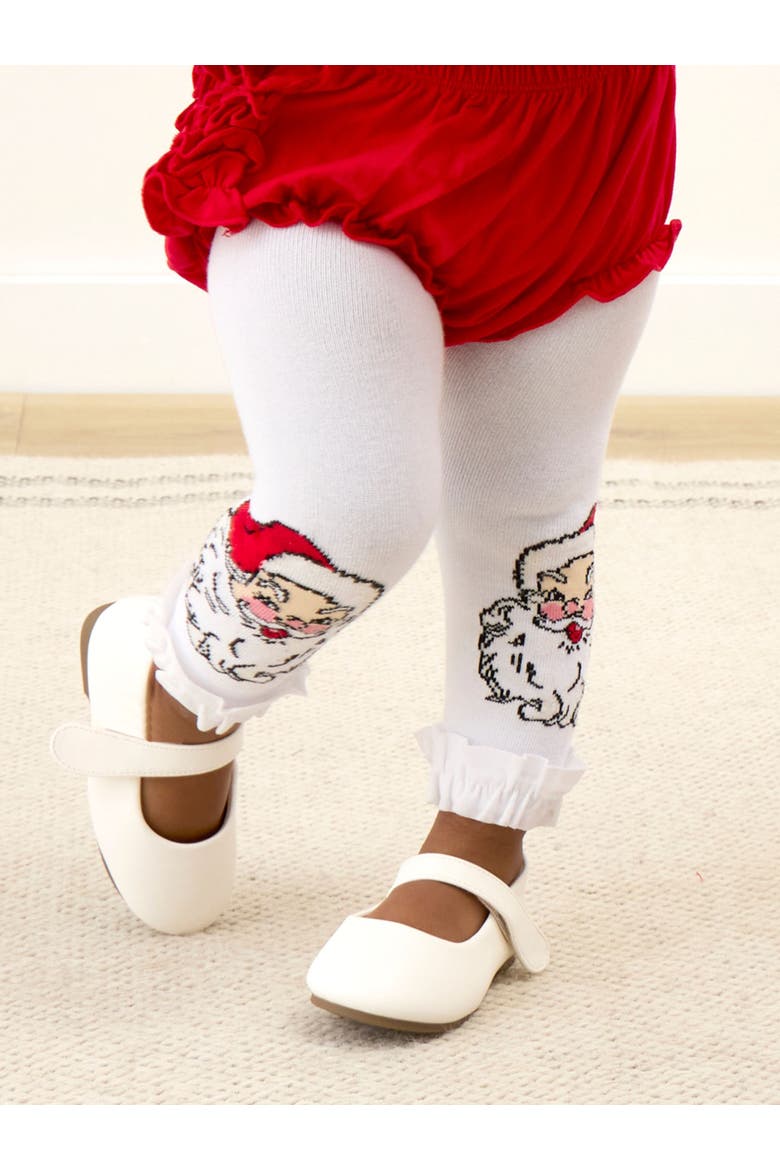 Girls Patterned Footless Ruffle Tights, Alternate, color, Santa Joy