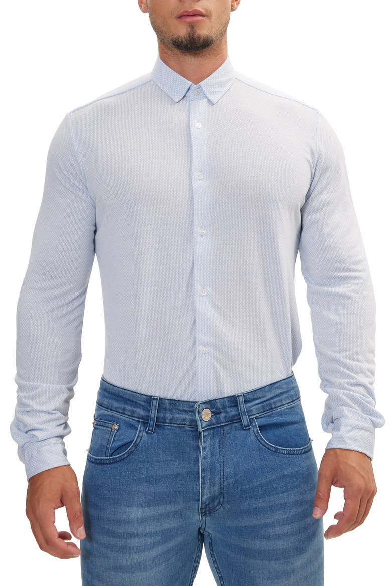 Cotton Knit Travel Button-Up Shirt, Main, color, LIGHT BLUE WHITE