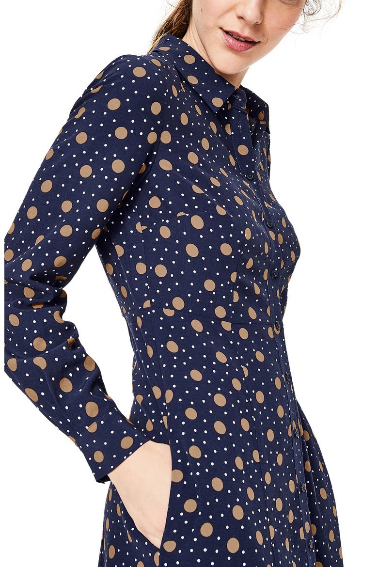 Polka Dot Midi Shirtdress, Alternate, color, NAVY/ SOFT TRUFFLE