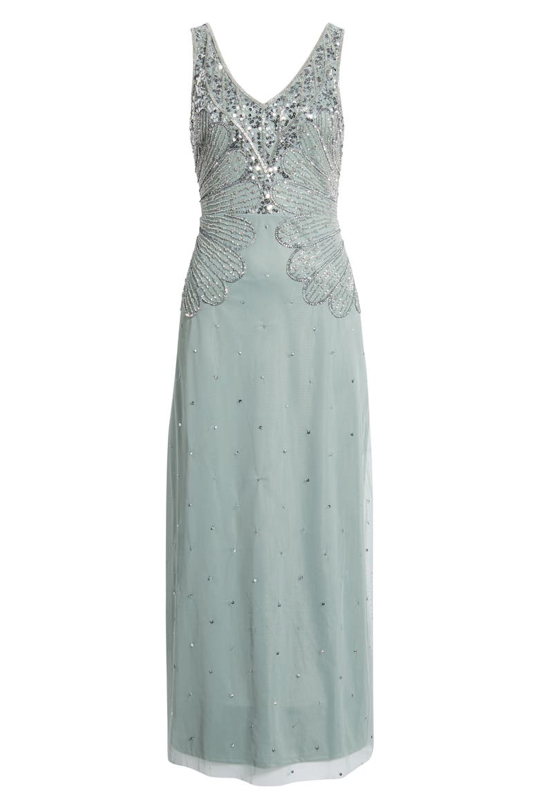 Beaded Sleeveless Chiffon Dress, Alternate, color, SAGE