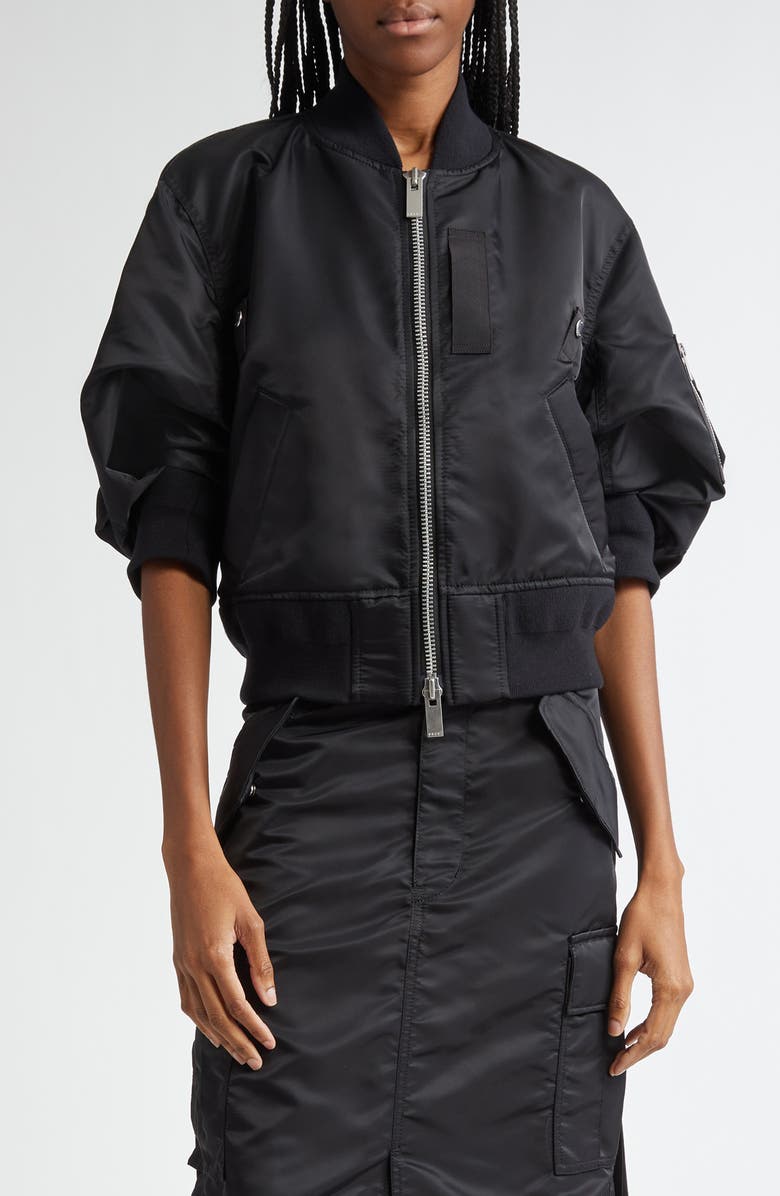 Sacai Short Sleeve Nylon Twill Bomber Jacket, Main, color, 