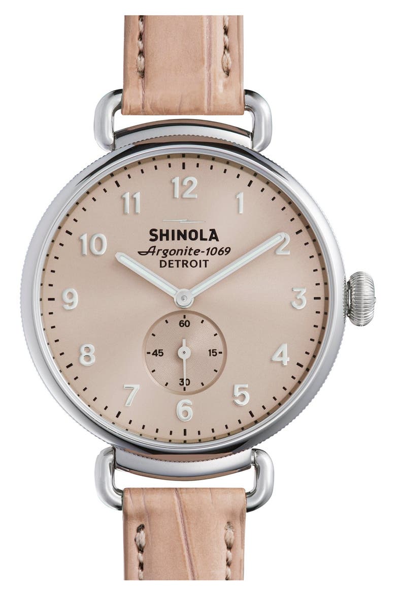 The Canfield Alligator Strap Watch, 38mm, Main, color, PINK/ NUDE