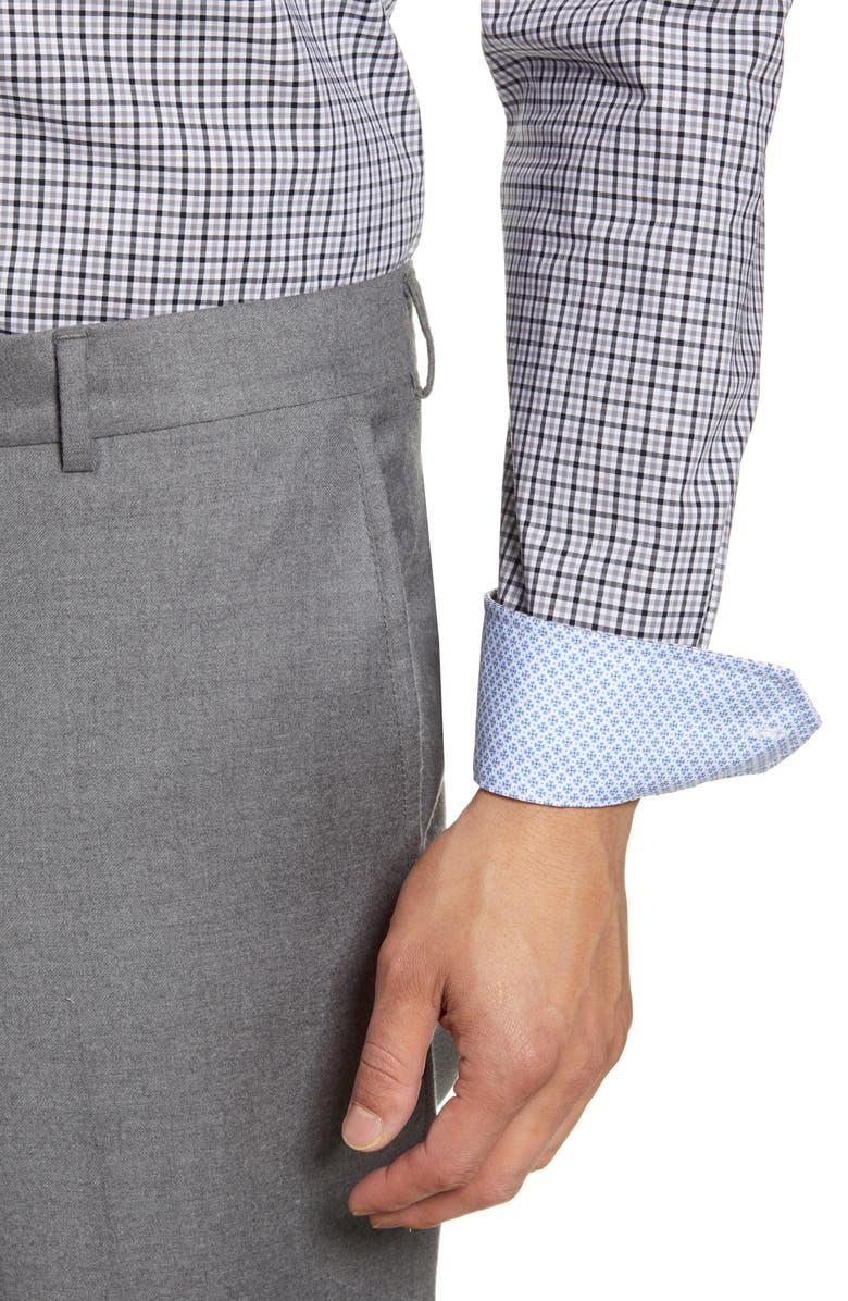 Bugatchi Trim Fit Stretch Check Dress Shirt, Alternate, color, 