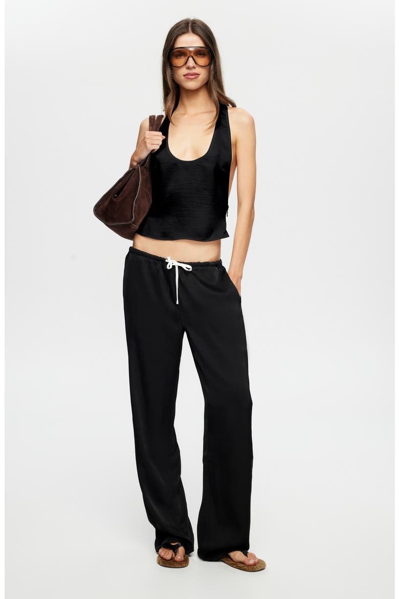 Femme Satin Drawstring Pants, Alternate, color, OBSIDIAN