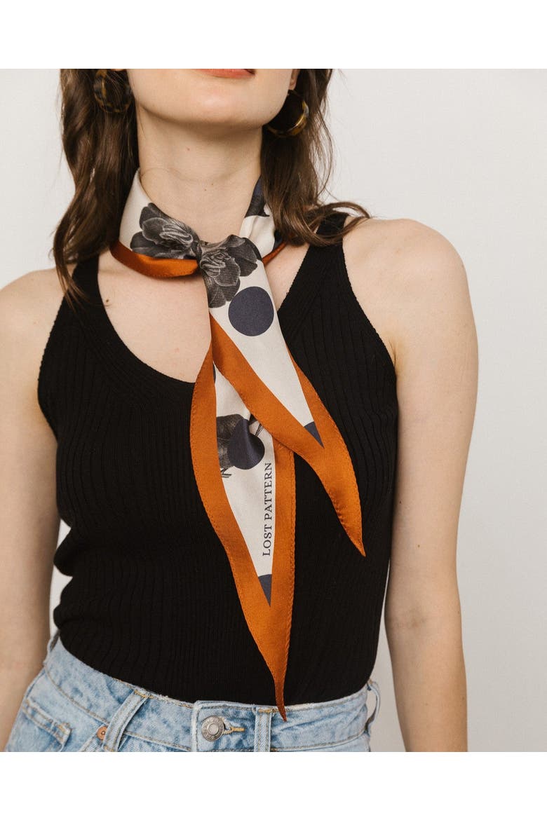 "Noir Floral" Silk Diamond Neckerchief, Alternate, color, Orange