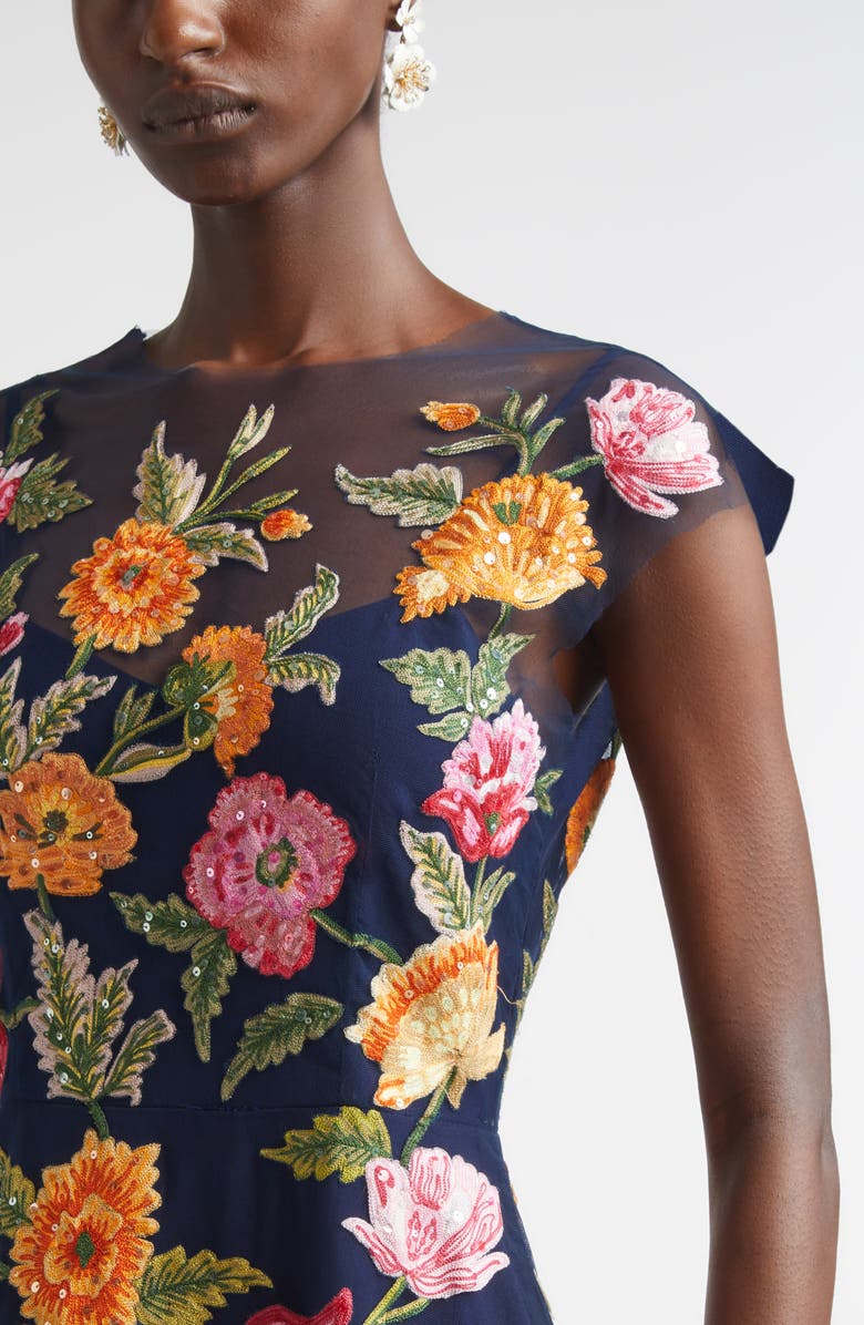 Carolina Herrera Poppy Sequin Embroidered Tulle Gown, Alternate, color, Midnight Multi